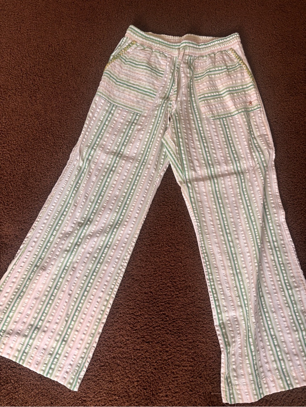 JOCELYN Women’s Green & White Striped Wide-Leg Pants